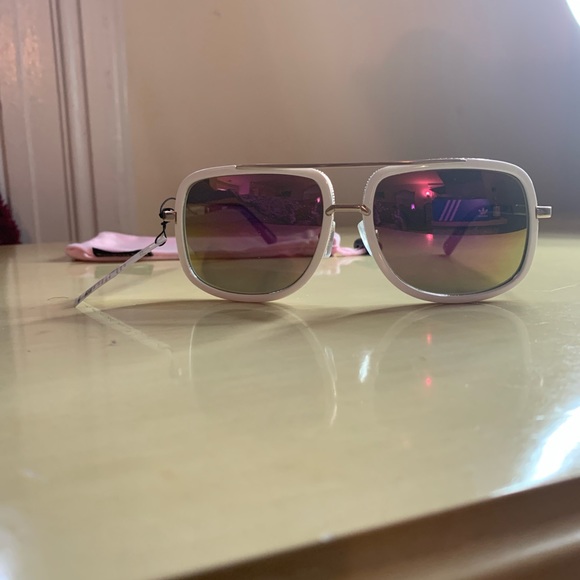 white sunglasses with pink lenses